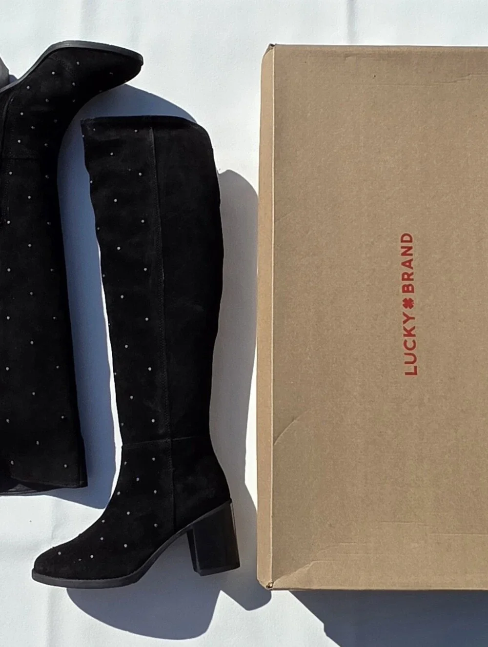 Lucky Brand Borah Studded Over The Knee Boots Women 5 Black Suede Leather NIB